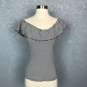 Andeawy Womens Top Sz XS blue & white ruffle top